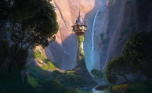 قلعة متشابكة ، رسم توضيحي لبرج رابونزيل متشابك من ديزني ، رسوم متحركة ، متشابكة ، قلعة، خلفية HD HD wallpaper