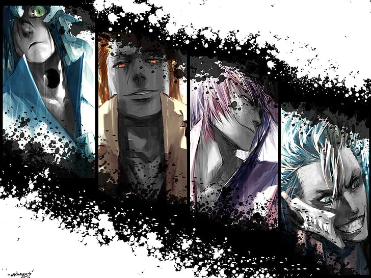 Ichimaru Gin, Espada, Bleichmittel, Farbspritzer, Grimmjow Jaegerjaquez, Sousuke Aizen, Ulquiorra Cifer, HD-Hintergrundbild