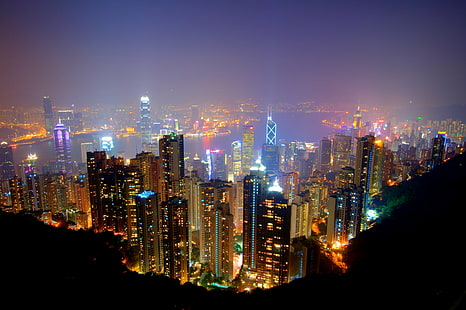 top view photo of lightened high rise buildings during night time, victoria peak, hong kong, victoria peak, hong kong, Victoria harbor, Victoria Peak - Hong Kong, Hong Kong SAR, top, view, photo, high rise buildings, night time, Hong Kong, HDR, HDRI, Night  Long, Long Exposure, Night Photography, Pearl of the Orient, Symphony of Lights, 香港, trip, asia, china, pravda, night, cityscape, china - East Asia, urban Skyline, skyscraper, architecture, downtown District, urban Scene, city, building Exterior, built Structure, business, victoria Harbour - Hong Kong, tower, famous Place, HD wallpaper HD wallpaper