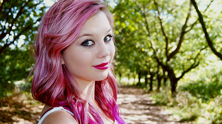염색 한 머리, 분홍색 머리, 여자, HD 배경 화면