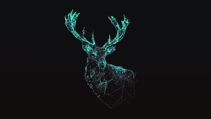 deer hologram lamp, minimalism, deer, digital art, cyan, HD wallpaper