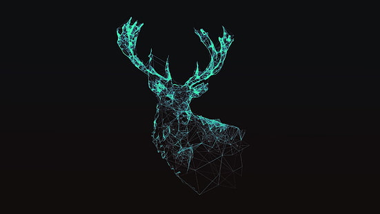 deer hologram lamp, minimalism, deer, digital art, cyan, HD wallpaper HD wallpaper