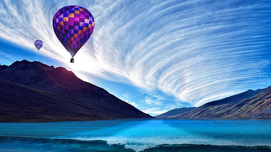 alam, balon udara, balon udara panas, tornado, balon udara panas, siang hari, gelombang, pemandangan, Wallpaper HD HD wallpaper