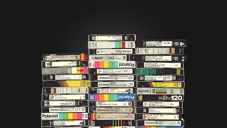 VHS, video tape, vintage, Polaroid, simple background, HD wallpaper