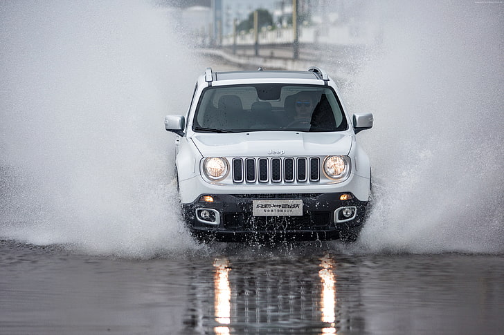 Jeep Renegade Limited, spray, white, HD wallpaper