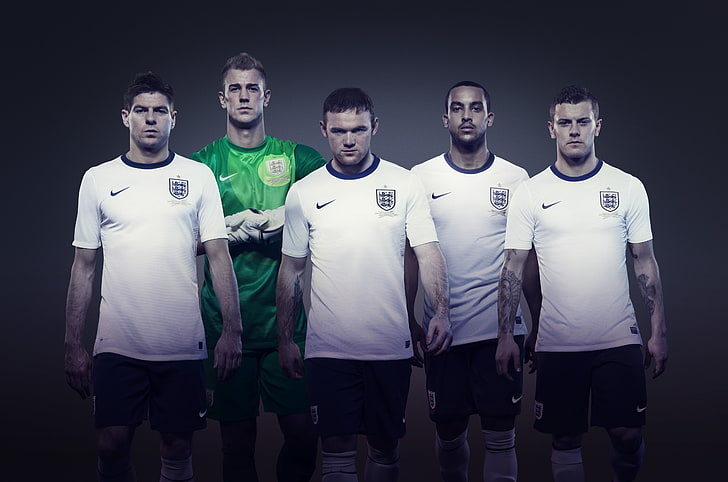 men's white Nike soccer jersey shirts, football, jack wilshere, wayne rooney, joe hart, steven gerrard, theo walcott, england, shape, nike, team england, HD wallpaper