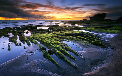 пляж, Бали, Индонезия, Танах Лот, HD обои HD wallpaper