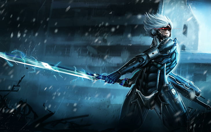 Metal Gear Rising Raiden, męska animowana postać z kataną, wschodząca, metalowa, raiden, sprzęt, Tapety HD