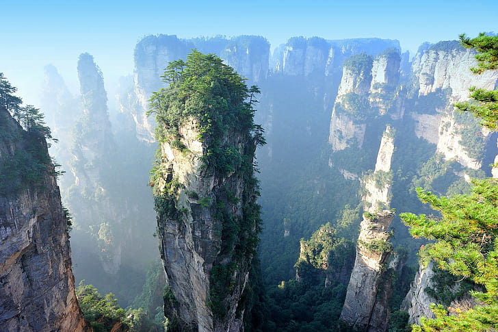 klippa, Kina, landskap, natur, Hunan, HD tapet