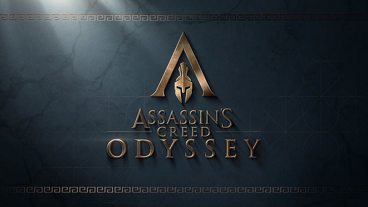 Assassin's Creed, Assassin's Creed Odyssey, Grèce, mythologie, Grèce antique, Spartiates, Art du jeu vidéo, jeux vidéo, logo du jeu, logo, or, Fond d'écran HD
