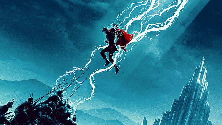 Thor, Thor 2: O Mundo Sombrio, Thor: Ragnarok, Vingadores: Ultimato, Vingadores: Guerra Infinita, Vingadores: Era de Ultron, ficção científica, personagens de filmes, Mjolnir, raios, HD papel de parede