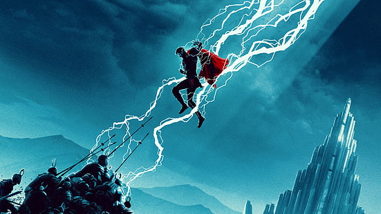 Thor, Thor 2: O Mundo Sombrio, Thor: Ragnarok, Vingadores: Ultimato, Vingadores: Guerra Infinita, Vingadores: Era de Ultron, ficção científica, personagens de filmes, Mjolnir, raios, HD papel de parede HD wallpaper