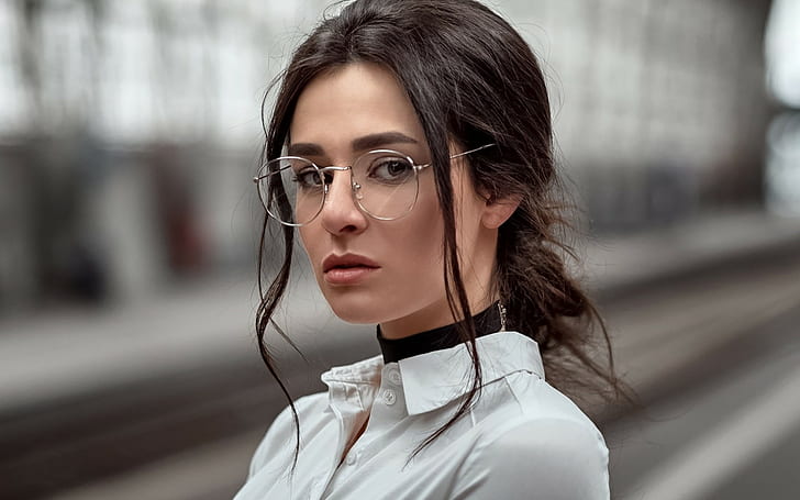 glasses, face, women with glasses, women, model, HD wallpaper