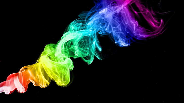 Papel de parede de fumaça colorida de arco-íris, colorido, fumaça, fundo preto, abstrato, arte digital, HD papel de parede