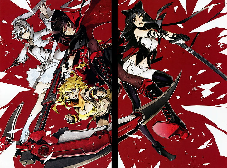 female anime characters illustration, RWBY, Ruby Rose (character), Weiss Schnee, Yang Xiao Long, Blake Belladonna, HD wallpaper