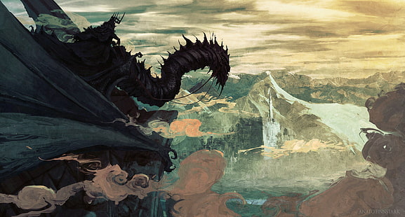 ศิลปะแฟนตาซี Witch King of Angmar, Gondor, Minas Tirith, The Lord of the Rings, dragon, วอลล์เปเปอร์ HD HD wallpaper