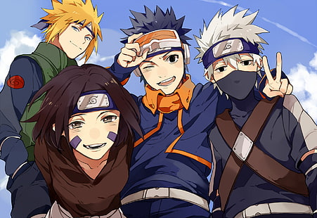 Wallpaper Naruto, Anime, Naruto, Kakashi Hatake, Minato Namikaze, Obito Uchiha, Rin Nohara, Wallpaper HD HD wallpaper