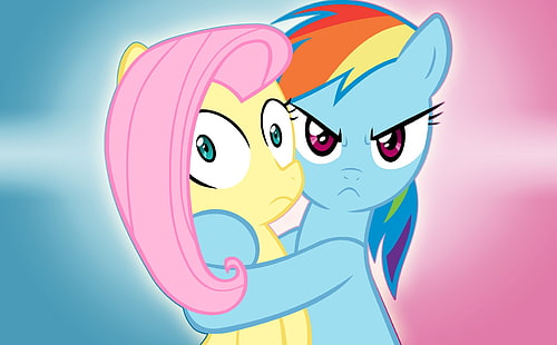 ภาพประกอบ My Little Pony สีน้ำเงิน, My Little Pony, Fluttershy, Rainbow Dash, วอลล์เปเปอร์ HD HD wallpaper