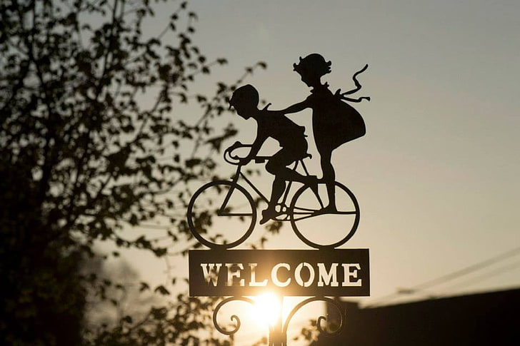 decorazione di benvenuto in acciaio nero, decorazione, bici, benvenuto, luce, Sfondo HD