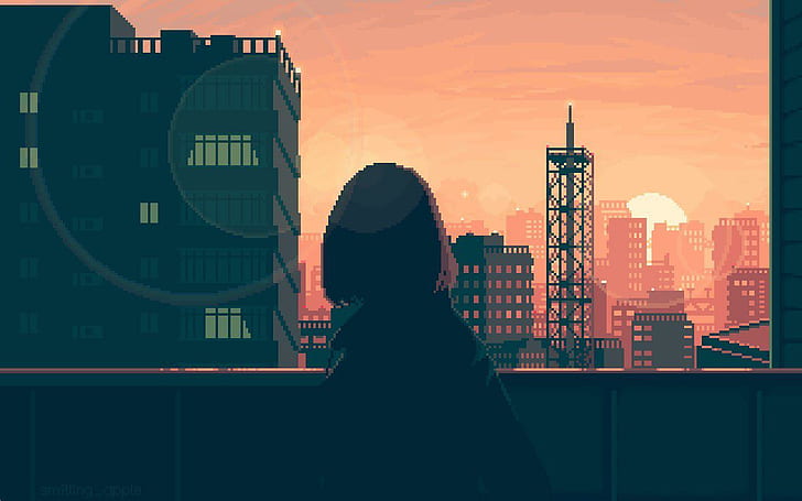 Pixelkunst, Stadt, Frauen, HD-Hintergrundbild