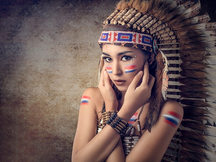 아시아 여성 모델 아메리카 원주민 의류, HD 배경 화면