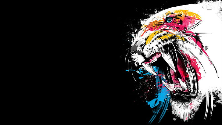 Tiger Black Colorful Drawing HD, digital/artwork, black, drawing, colorful, tiger, HD wallpaper