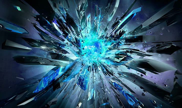 Blue Core Explodion, blue, abstract, core, explodion, 3d and abstract, HD wallpaper