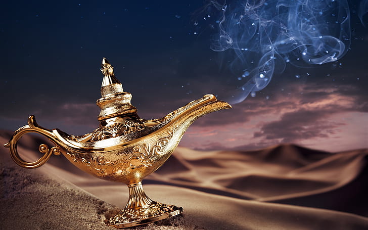 Lampada di Aladino, magia, oro, deserto, Aladino, lampada, magia, oro, deserto, Sfondo HD