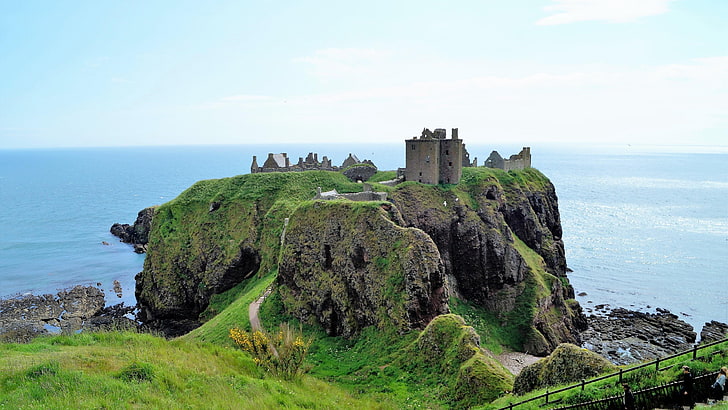 Замок Данноттар, Шотландия, Европа, Великобритания, побережье, побережье, HD обои