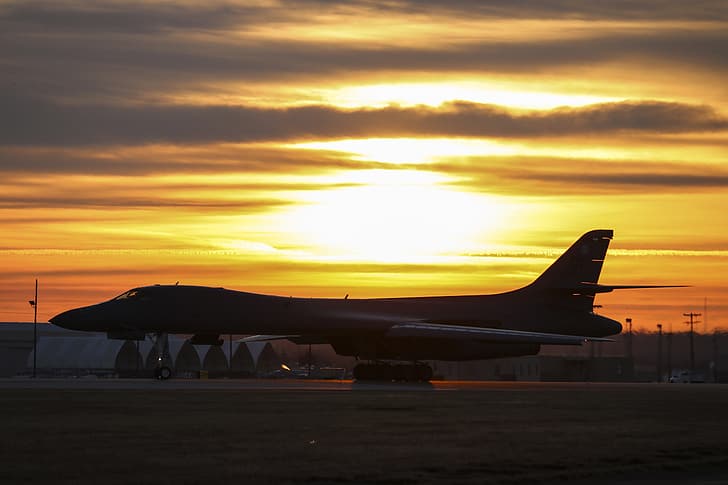 solnedgång, gryning, Lancer, B-1B, USA: s AIR FORCE, strategisk bombplan, med variabel svepvinge, Rockwell International, supersonisk, HD tapet