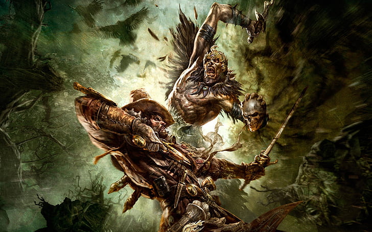 caveiras videogames armas monstros pássaros piratas mortos arte da fantasia versus arte de batalhas facas chapéus s Animais Pássaros Arte em HD, crânios, videogames, HD papel de parede
