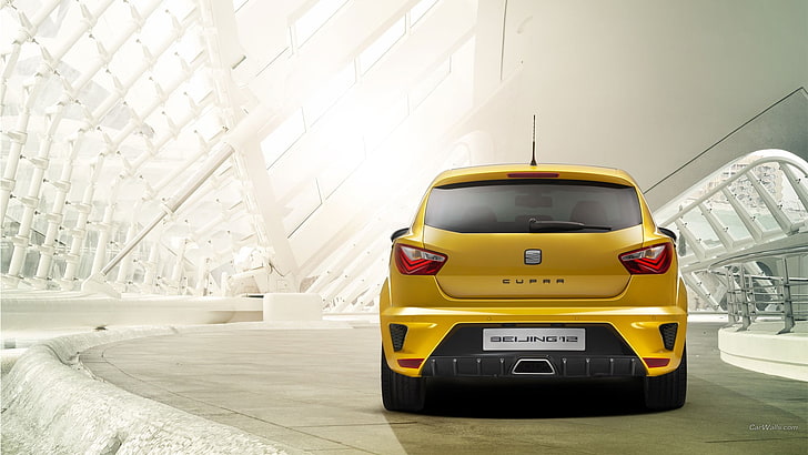 жълто Renault Megane 2 седан, Seat Ibiza, кола, концептуални коли, жълти автомобили, HD тапет