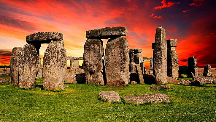stonehenge, sky, ancient, united kingdom, europe, historical, sunset, HD wallpaper