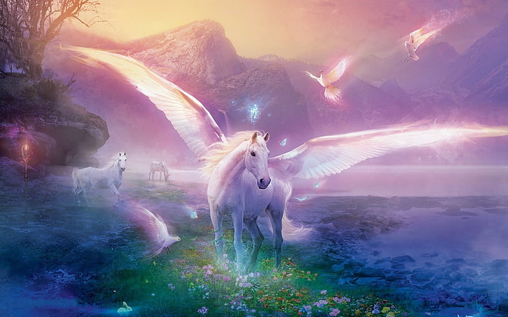 pegasus horse magic flowers-Fantasy Design HD Wall.., Pegasus wallpaper, HD wallpaper