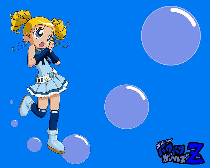 анимированная девушка в голубом платье, крутые девчонки, девушка, восхищение, пузыри, HD обои