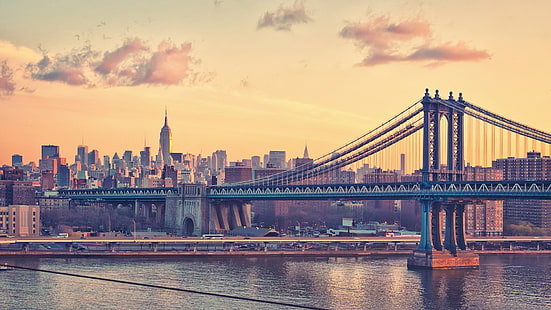 коричневый бетонный мост, город, мост, нью йорк, манхэттенский мост, HD обои HD wallpaper