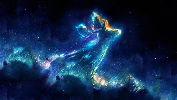 لوحة تجريدية متعددة الألوان ، خلفية غزال تحت عنوان المجرة ، فضاء ، نجوم ، سديم ، فن فضاء ، فن رقمي، خلفية HD