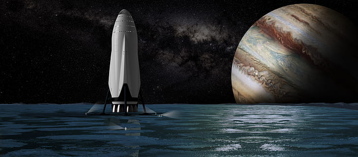 Космический корабль, 4K, Межпланетная транспортная система, Луна Юпитера, Европа, SpaceX, 8K, HD обои