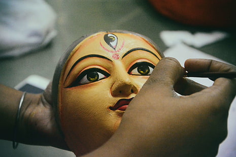 изкуство, бенгалски фестивал, бенгалски, глина, занаят, култура, дурга пуджа, лице, момиче, Индия, индийски фестивал, маска, практикуващ лекар, живопис, скулптура, западна Бенгалия, жена, HD тапет HD wallpaper