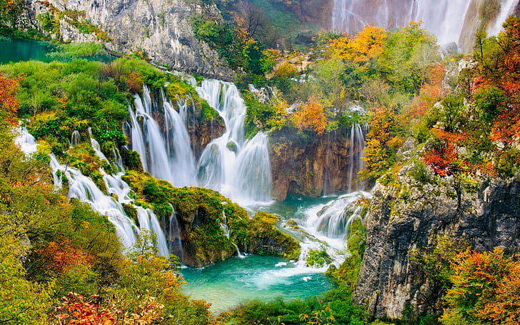 Taman Nasional Plitvice, Danau Turquoise yang indah, Air Terjun, Kroasia, Pemandangan Eropa, Wallpaper HD