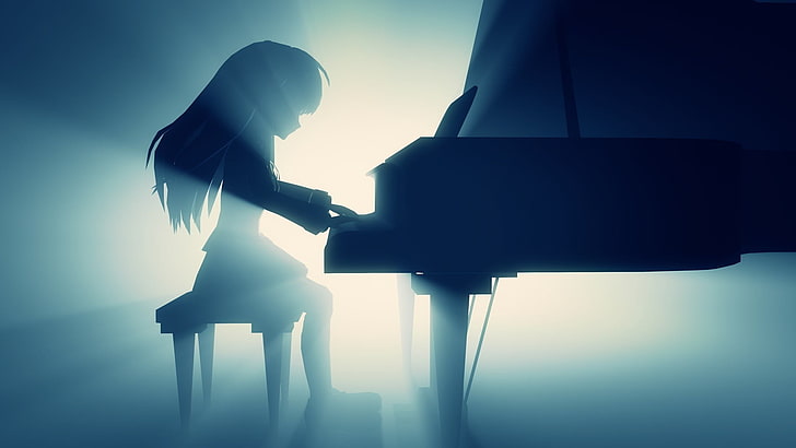илюстрация на жена, която свири на роял, Angel Beats !, Tachibana Kanade, пиано, HD тапет