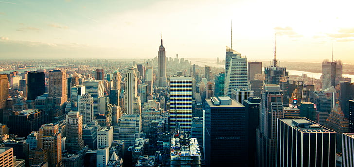 new york city, hd, 5183 x 2444, aerial, buildings, city, cityscape, dense, downtown, high-rises, manhattan, multi-storey, multi-story, new york, skyline, skyscrapers, sprawling, HD wallpaper