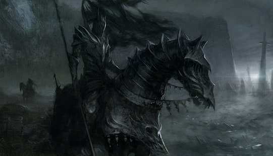Темный, Воин, Доспехи, Лошадь, Рыцарь, Копье, HD обои HD wallpaper