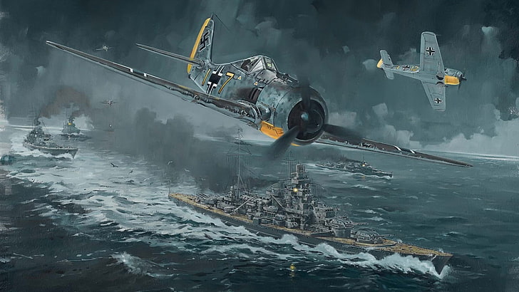 Вторая мировая война, военный корабль, военные самолеты, военные, FockeWulf, Focke-Wulf Fw 190, Scharnhorst, HD обои