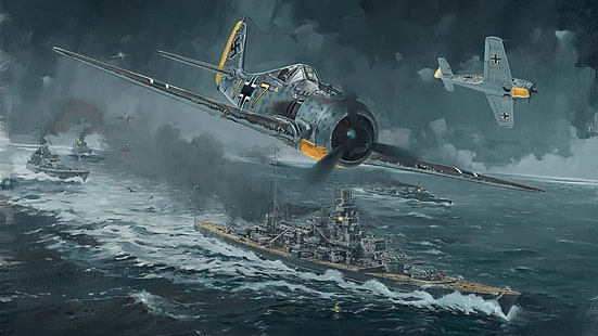 Segunda Guerra Mundial, buque de guerra, aviones de combate, militares, FockeWulf, Focke-Wulf Fw 190, Scharnhorst, Fondo de pantalla HD HD wallpaper