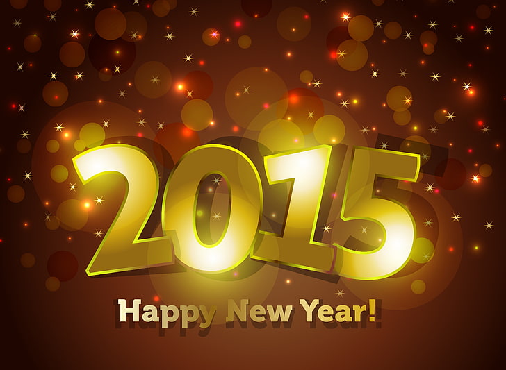 2015 happy new year! text artwork, New Year, gold, Happy, sparkle, 2015, HD wallpaper