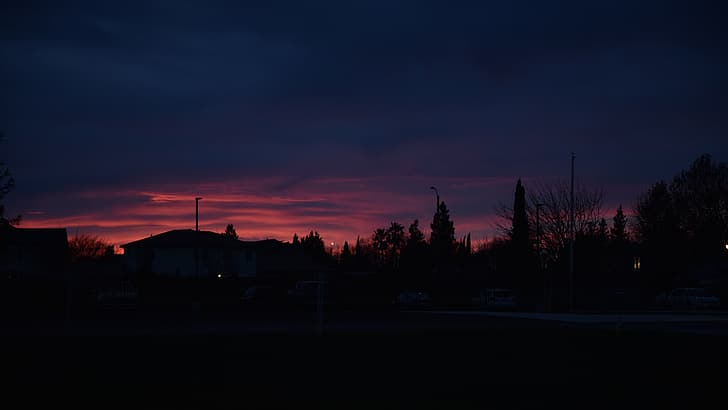 sunset, nature, silhouette, neighborhood, HD wallpaper