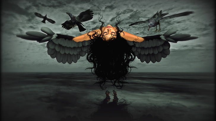 Dark, Angel, Black, Fantasy, Raven, Wings, HD wallpaper | Wallpaperbetter