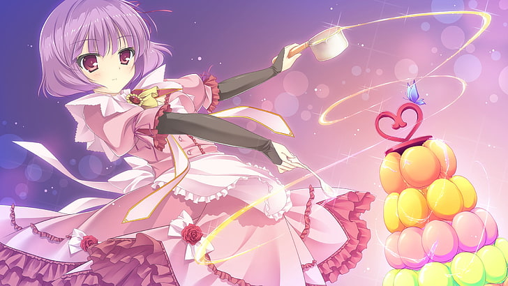 female anime character wallpaper, mizu no miyako no patisserie, girl, dress, cake, spoon, HD wallpaper