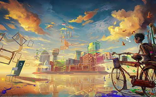 cartone animato, città, sfondo, artistico, 2560x1600, Sfondo HD HD wallpaper